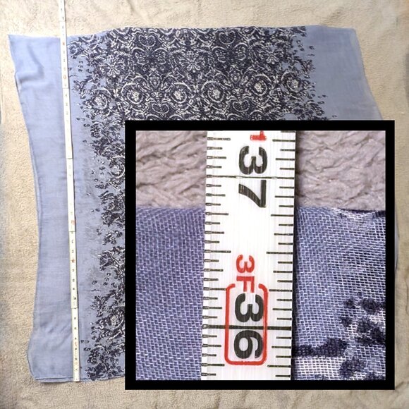 Large Blue Print Scarf Large Blue Print Shawl Blue Scarf Blue Shawl FLAW - Picture 5 of 9